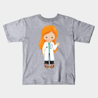 Doctor, Nurse, Stethoscope, Lab Coat, Orange Hair Kids T-Shirt